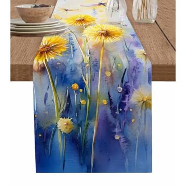 Imagem de Corredor de mesa curto de serapilheira floral amarela de aniagem 91 cm, aquarela, plantas pastorais, corredor de mesa, cozinha, mesa de centro, decoração para ambientes internos e externos, cômoda de