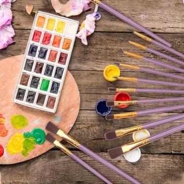 Imagem de Conjunto de 10 pincéis de tinta, pincéis de ponta redonda, kits de pintura de artistas pequenos em aquarela a óleo para adultos, arte de unhas faciais, detalhes em miniatura e pintura rupestre, roxo