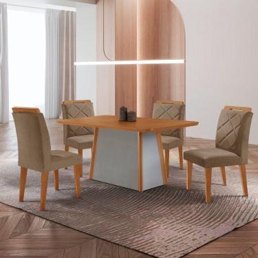 Imagem de Mesa De Jantar Diane E 4 Cadeiras Melissa Moderna Mobilia Veludo Capuccino/naturalle Laminado