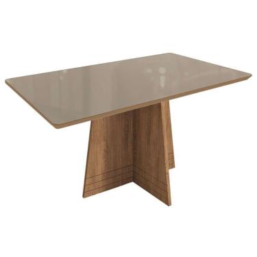 Imagem de Mesa Para Cozinha Lótus Com Tampo Madeirado Com Vidro 160x90cm Freijo Bronze Kappesberg
