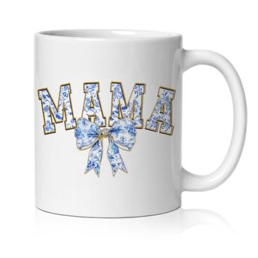 Imagem de BEHIFL Caneca Blue Chinoiserie Bow Mamãe, Presentes Mamãe da Filha, Filho, Crianças, Xícara de Café Cerâmica, Presentes de Mãe para Aniversário, Natal, Caneca de Café e Chá 325 ml