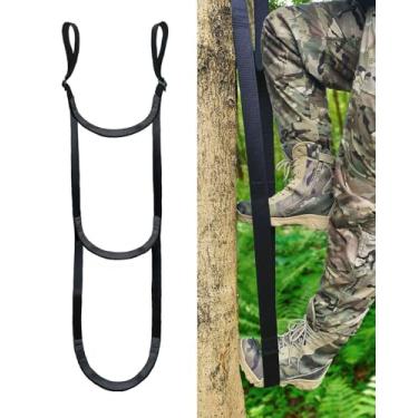 Imagem de MLNSUNNY Auxiliar de escalada, escada de corda de 3 degraus, engrossado duplo para degraus de árvores de caça e varas de escalada, design de segurança de gancho e laço, leve (preto)