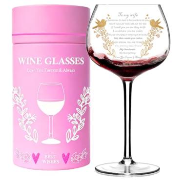 Imagem de Presentes personalizados de taça de vinho, aniversário romântico I Love You Blessings for Wife, Husband, Unique Birthday, Christmas, Memorial Gifts for Wife (Wife Gift)