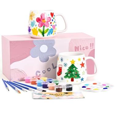 Imagem de Maustic Kit de pintura de caneca, kit pinte sua própria caneca, canecas de cerâmica para pintar, Dia dos Pais, Dia dos Namorados, kits de presente faça você mesmo, inclui 2 canecas pintáveis de 340 g