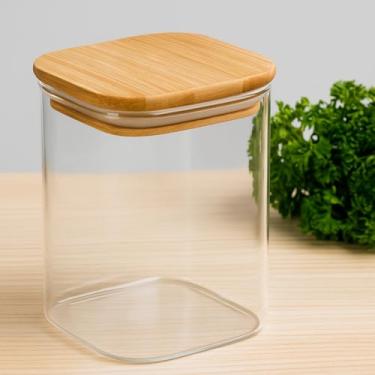 Imagem de Pote Hermético Quadrado de Vidro Borossilicato 250ml com Tampa de Bambu Compacto, Ecológico e Resistente