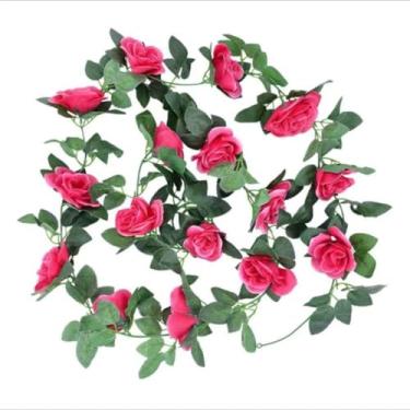Imagem de Guirlanda de Flores Com Rosas 2m Corda Artificial Decoração cerejeira guirlanda de natal Para decorações de Natal(Rosa)