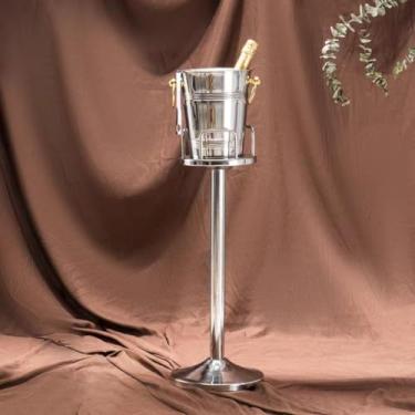 Imagem de Balde de gelo de aço inoxidável bicamada preservação do calor isolamento frio bonito KTV champanhe vinho tinto cerveja gelo bloco de gelo balde comercial (prateado, anel de ouro e B)