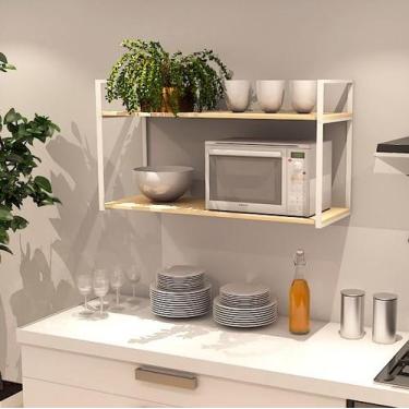 Imagem de Prateleira Industrial Parede ou Suspensa Branca Aço e Madeira 50x40x80