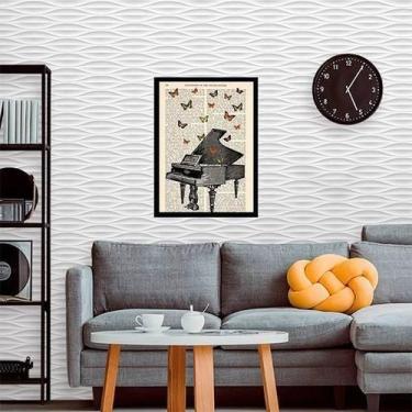 Imagem de Quadro Decorativo Piano Com Borboletas 33X24 C/Vidro - Preta - Quadros