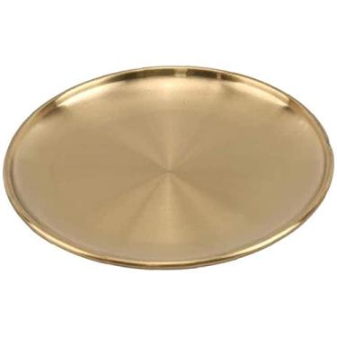 Imagem de Bandeja de joias redonda de aço inoxidável dourada, utensílios de mesa, bandeja de comida doméstica e organizador de maquiagem/bandeja decorativa para velas - 1 peça (1 peça)