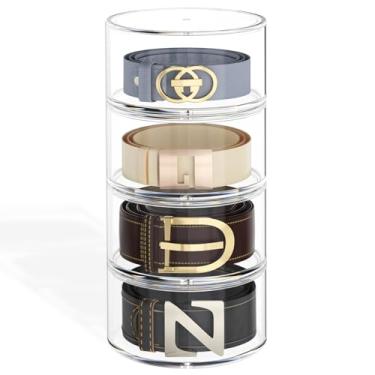 Imagem de Nuggicet Organizador de cinto para armazenamento de armário: caixa de cinto empilhável de 4 camadas de acrílico transparente, suporte elegante para economia de espaço