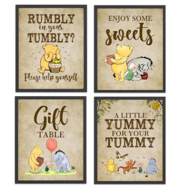 Imagem de 4 peças placa de mesa Ursinho Pooh arte de parede pôsteres decorações de chá de bebê decorações de aniversário Pooh artigos de festa de bebê bem-vindo (20 x 25 sem moldura)
