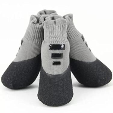 Imagem de PZHANGZVH Sapatos para cães 4 peças/conjunto de sapatos de inverno para cães pequenos de lã quente filhotes de cachorro sapatos impermeáveis botas de neve para cães botas de cachorro (cor: cinza