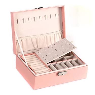 Imagem de Caixa de joias organizadora caixa de joias pequena caixa de joias armazenamento de joias viagem caixa de joias de couro de camada dupla viagem para mulheres meninas presente caixa de armazenamento de