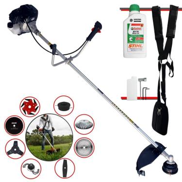 Imagem de Roçadeira Toyama RT43LB25A 43cc 1,7HP + Facas 2 Pontas, 3 Pontas, 6 Pontas, 40 Dentes, 80 Dentes, Trimmer, Carretel Nylon, Escova de Aço + ÓLEO STIHL