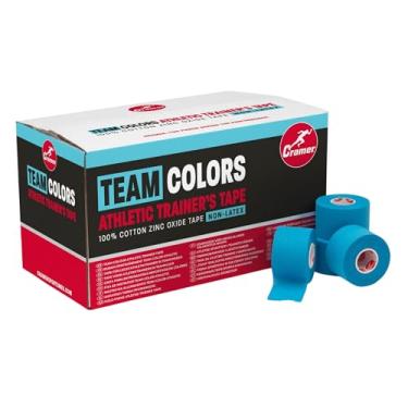 Imagem de Fita atlética colorida da equipe da Cramer para tornozelo, punho e fitas de lesões, ajuda a proteger e evitar lesões, promove uma cura mais rápida, treinamento atlético primeiros socorros suprimentos, 3,8 cm, caixa de rolo de volume 32, Azul, 1 1/2" X 10 yd
