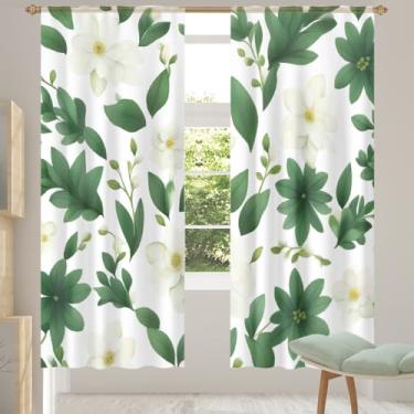 Imagem de 2 conjuntos de painéis de flores verdes primavera cortinas transparentes arejadas com filtro leve painéis de cortina leve cortina de porta janela para sala de estar, quarto, jantar, 192 cm de