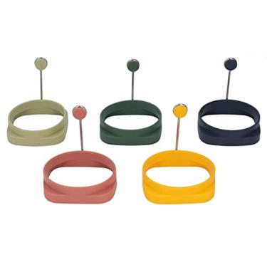 Imagem de 5 peças de anéis de fritura de ovos, molde de silicone dupla face para ovos, molde redondo de uso duplo, anéis antiaderentes para cozinhar ovos para panquecas, sanduíche de café da manhã