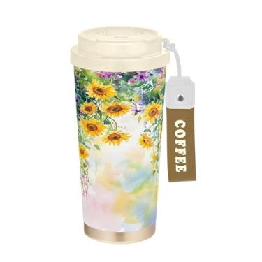 Imagem de SEHANY Caneca de viagem vintage com flores de jardim de 482 ml, copos de café reutilizáveis revestidos de cerâmica com tampa à prova de vazamento, parede dupla, isolamento a vácuo, copo de café de aço