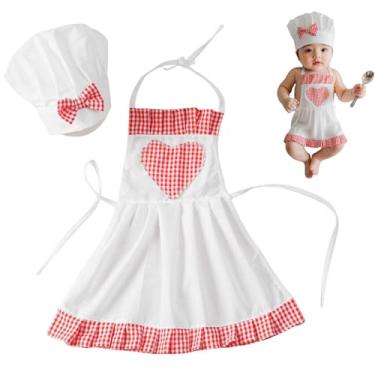 Imagem de SPOKKI Acessório para fotografia de bebê, chapéu de chef, avental, adereços de foto vêm com 2 peças de clipes de cabelo para fotografia (rosa menina)