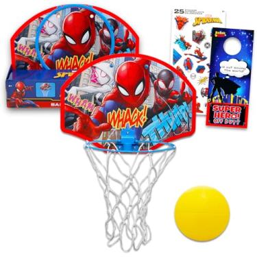 Imagem de Marvel Conjunto De Atividades Do Homem-Aranha - Pacote Brinquedos Com Cesta Basquete, Adesivos, Gancho Porta Super-Herói E Aro