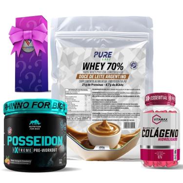 Imagem de Kit Whey Protein Doce de Leite + Colágeno 120 Cápsulas Vitamax + Pré Treino Posseidon-Feminino