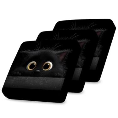 Imagem de ANNA QUEEN 3 capas de almofada de sofá com estampa de gato preto fofo – protetor de móveis lavável e elástico, capa de almofada antiderrapante para decoração de casa divertida