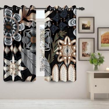Imagem de Yanutan Cortinas blecaute florais pretas Boho para quarto/sala de estar, conjuntos de 2 painéis de luxo moderno, cortina blackout para janela, cortinas estampadas com isolamento térmico de flores