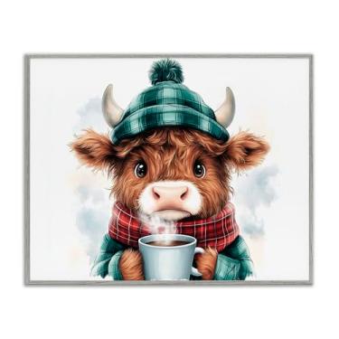 Imagem de Stupell Industries "Cozy Hot Chocolate Cow", arte giclée emoldurada, cinza, 14 x 11