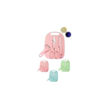 Imagem de Conjunto 4 Peças de Utensílios de Cozinha, Faca, Tesoura, Descascador, Tábua de Corte, Aço Inoxidável, Cores Sortidas