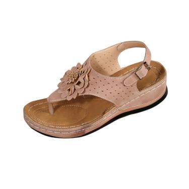 Imagem de Sandálias femininas com boca de peixe com parte inferior grossa para uso casual no verão e conforto ao ar livre, rosa, 36