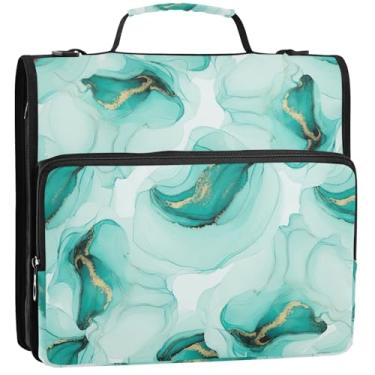 Imagem de Pastas de 3,8 cm para viagem, 3 anéis, anel D, redemoinhos em aquarela, azul-petróleo, zíper para fichário, portfólio e estojo, suporte para pasta de anel, bolsa de fichário de ensino médio com alça