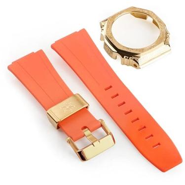 Imagem de SAAWEE Capa de relógio de aço inoxidável esculpida com pulseira de borracha de terceira geração para GA2100 retrofit e upgrade DIY (Cor: laranja dourado)