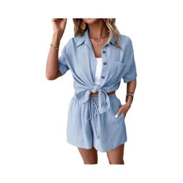 Imagem de Conjunto De Shorts Casuais De Praia Em Cores Vibrantes Para Mulheres, 