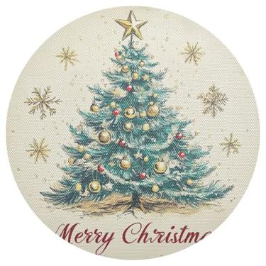 Imagem de xigua Jogo americano redondo de árvore de Natal, conjunto de 4, tapete de mesa redondo antiderrapante resistente ao calor, tapetes de mesa de 48 cm para decoração de cozinha, jantar e festa
