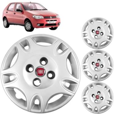 Imagem de Jogo 4 Calotas Aro 13 Fiat Palio e Siena G3 2005 a 2016 Com Adesivo Logo Vermelho Resinado Grid 050CB