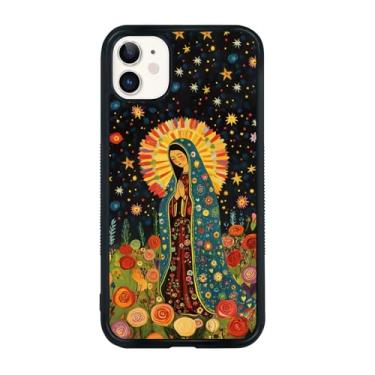 Imagem de Seconddog La Virgen De Guadalupe Capa de telefone estética para iPhone 13, Virgem Maria flores católicas padrão céu estrelado durável à prova de choque capa de telefone para adolescentes meninos
