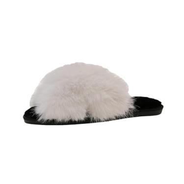 Imagem de Pantufas femininas fofas fofas felpudas de pele sintética para outono inverno em casa, Branco, 34