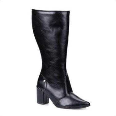 Imagem de Bota Social Feminina Cano Alto Bico Fino Salto Alto Bloco-Feminino