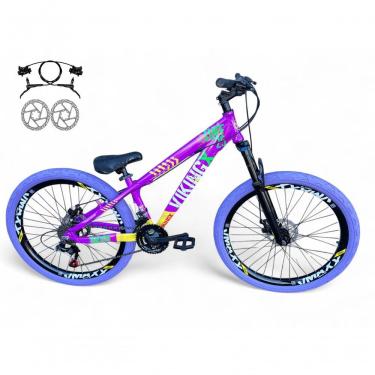Imagem de Bicicleta Aro 26 Vikingx Tuff X25 Freeride Freio Hidráulico 21v Aros Vmaxx Dh Pneu Flame - Roxo-amarelo
