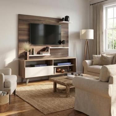 Imagem de Rack com Painel para TV até 43 Polegadas 1 Porta 3 Prateleiras 136cm Nogueira/Off White - J Carvalho