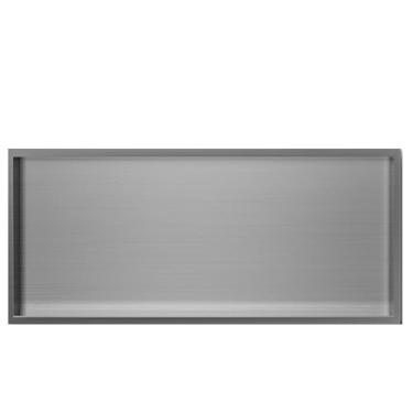 Imagem de Prateleiras de chuveiro embutidas, prateleira de banheiro cinza fosco para xampu e sabonete, armazenamento de parede retangular, suporte de papel higiênico e descanso para os pés (90 x 28 x 12,5 cm)