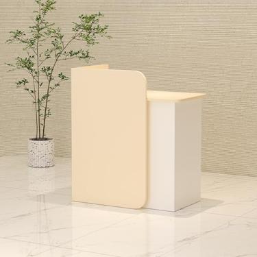Imagem de Balcão de recepção moderno com gaveta com trava, escritório de madeira para computador, recepção, balcão de varejo, check-out, lobby, salão de beleza, supermercado (amarelo claro + branco, 60 x