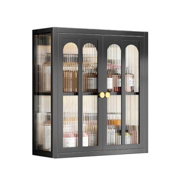 Imagem de Armário de banheiro montado na parede - Prateleira de armazenamento de vaso sanitário sem perfuração, pequeno armário de parede preto com portas para cozinha e banheiro, 40 x 14 x 70 cm (15,7 x 5,5 x