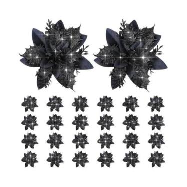 Imagem de Flores Artificiais Com Glitter De 13,5cm, Enfeites Para Árvore De Nata