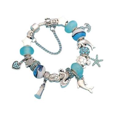 Imagem de Pulseira De Cristal Murano Azul Com Charme De Golfinho Para Mulheres, 