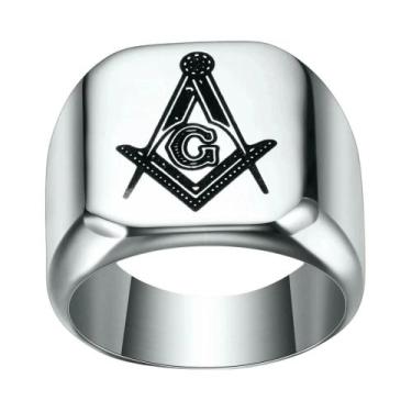 Imagem de Anéis Maçônicos De Aço Inoxidável Preto Para Homens, Joias De Casament
