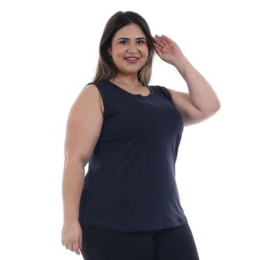 Imagem de Regata Plus Size Lisa Básica Algodão Slim Verão - EBT Uniformes, Azul,