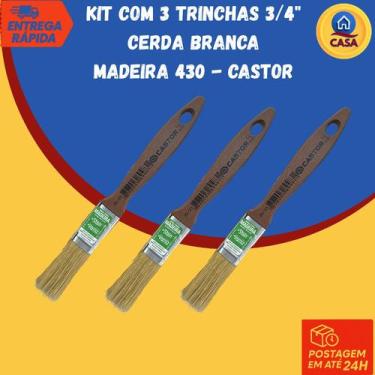 Imagem de Kit 3 Trinchas 3/4" Cerda Branca Madeira Série 430 - Castor