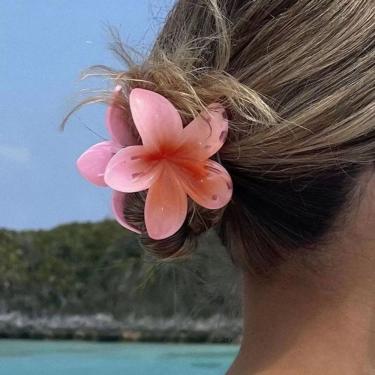 Imagem de Acessório de Cabelo Piranha Flor Colorida Brilhante para Feriado Praia Piscina Rosa 8 cm OEM